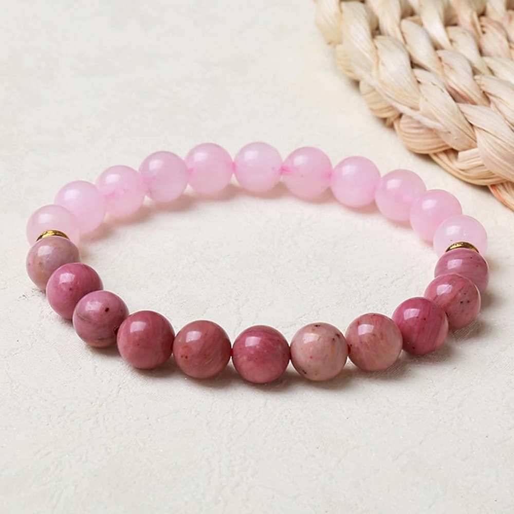 🆕New Self Love & Protection Crystal Gemstone Bracelet -Rhodonite & Rose Quartz